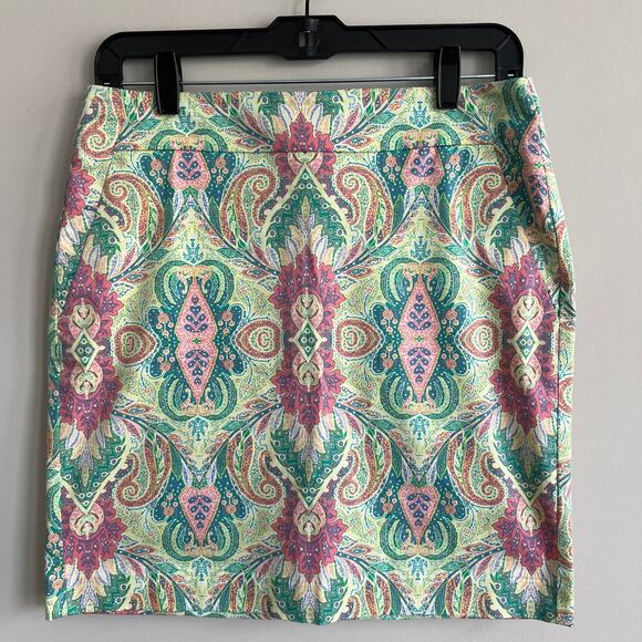 Ann Taylor Madison Skirt Straight Paisley Pink Green Cotton 2 NWT - Picture 1 of 8